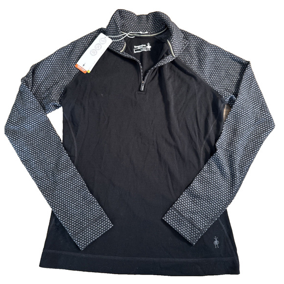 Smartwool Women's Classic Thermal Merino 1/4 Zip Base Layer Shirt - Black Dot L - Picture 3 of 9